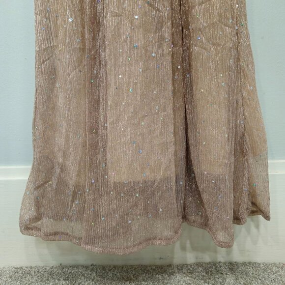 Baltic Born Pink Champagne Sheer Metallic Glitter Sparkle Maxi Gown Dress XS - Picture 7 of 11